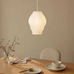 Lucande Tovina hængelampe, tekstil, hvid, Ø35cm