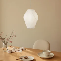 Lucande Tovina hængelampe, tekstil, hvid, Ø35cm