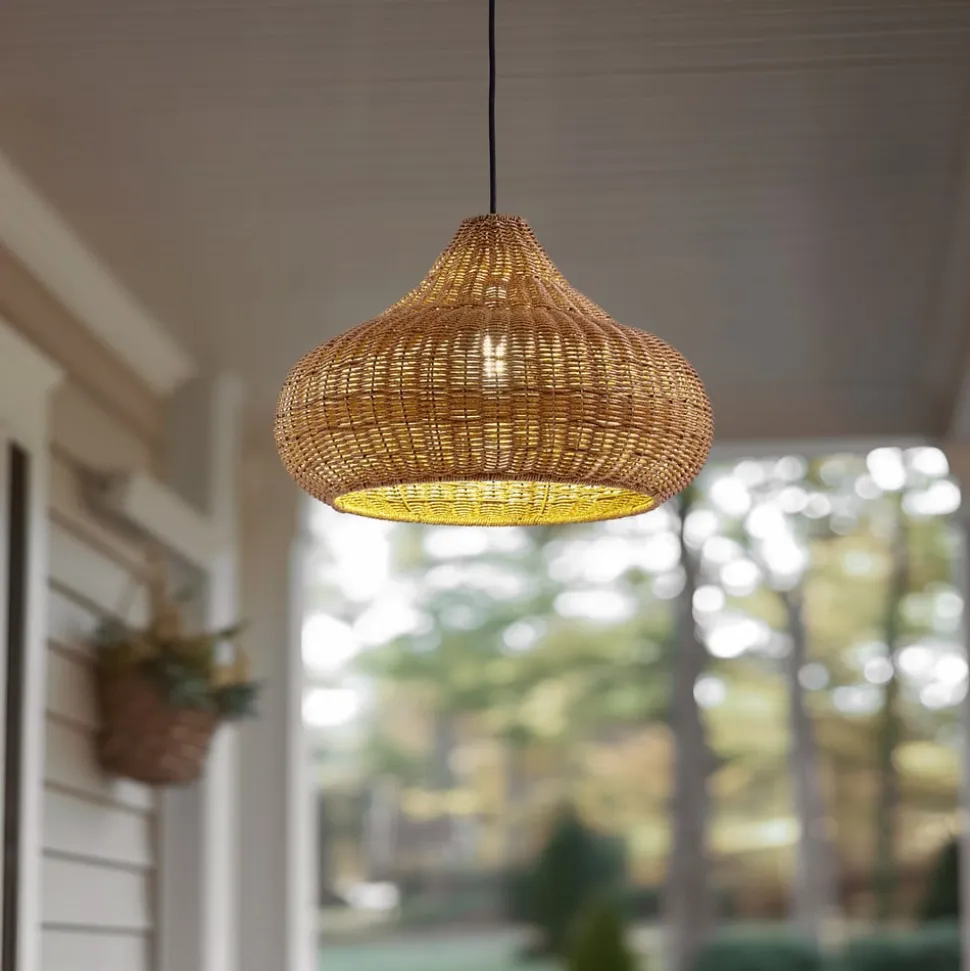 Lucande udendørs hængelampe Taniola, 1 lyskilde, beige, rattan, IP44