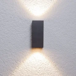 Lucande udendørs LED-væglampe Tavi, højde 15 cm, sort