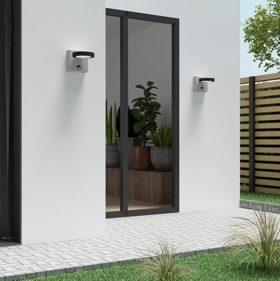 Lucande udendørs LED-væglampe Belna, beton, sensor, IP54