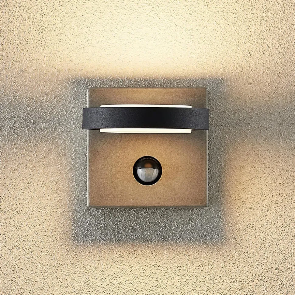 Lucande udendørs LED-væglampe Belna, beton, sensor, IP54