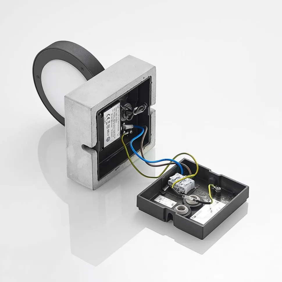 Lucande udendørs LED-væglampe Belna, beton, sensor, IP54