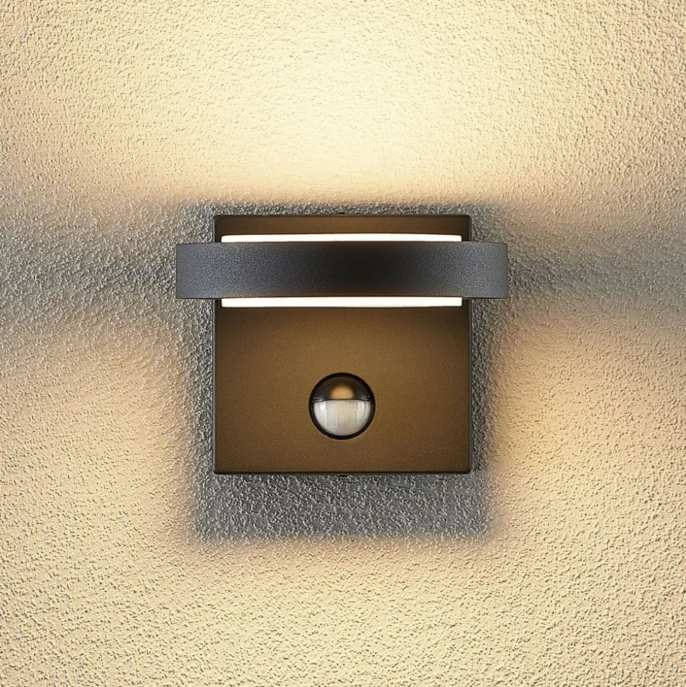 Lucande udendørs LED-væglampe Belna, metal, sensor, IP54