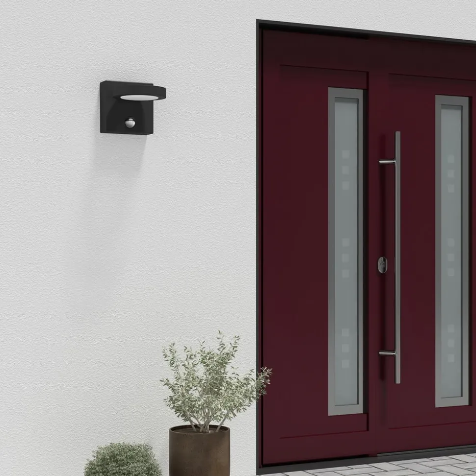 Lucande udendørs LED-væglampe Belna, metal, sensor, IP54