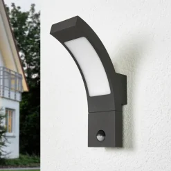 Lucande udendørs LED-væglampe Juvia, sensor, 27 cm, grå, IP54