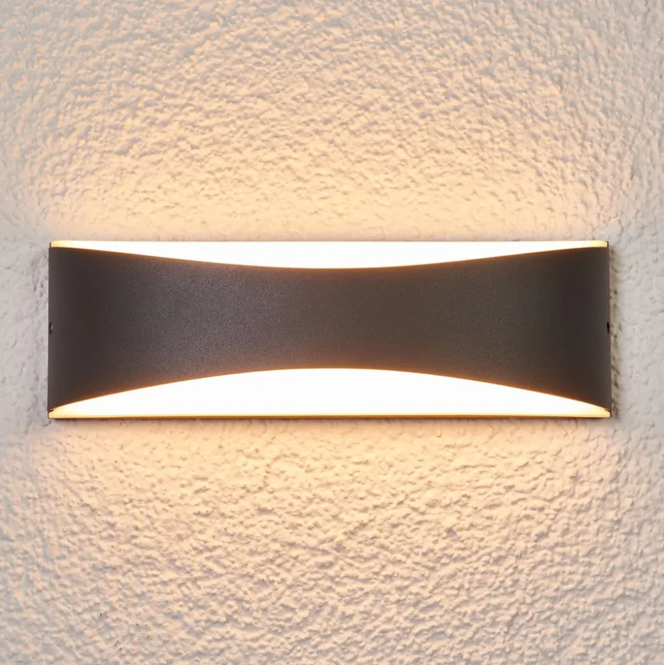 Lucande udendørs LED-væglampe Akira, antracit, metal, 23 cm