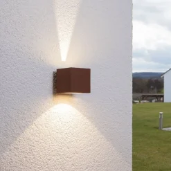 Lucande udendørs LED-væglampe Jarno, rust, metal, 9 cm