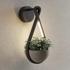 Lucande udendørs LED-væglampe Florka, natursten, hængende kurv