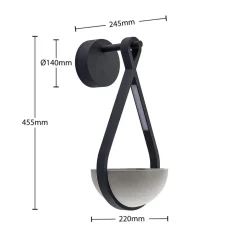 Lucande udendørs LED-væglampe Florka, natursten, hængende kurv