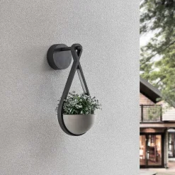 Lucande udendørs LED-væglampe Florka, natursten, hængende kurv