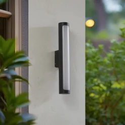 Lucande udendørs LED-væglampe Tuberia, antracit, metal, Ø 7cm