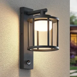Lucande udendørs væglampe Berenike, sensor, antracit, metal