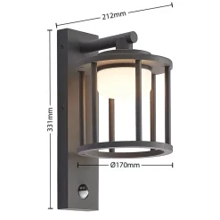 Lucande udendørs væglampe Berenike, sensor, antracit, metal