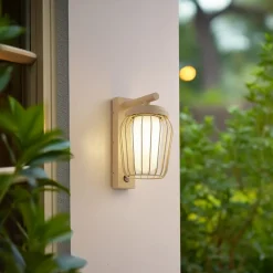 Lucande udendørs væglampe Chandan, 30 cm, beige, sensor, IP44