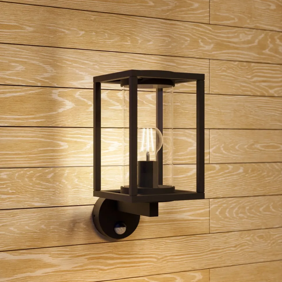 Lucande udendørs væglampe Ferda, sensor, opretstående antracit IP44