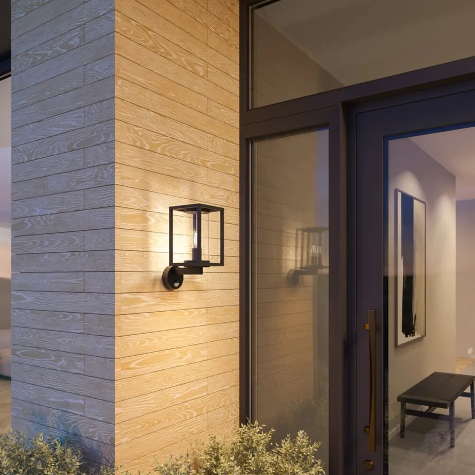 Lucande udendørs væglampe Ferda, sensor, opretstående antracit IP44