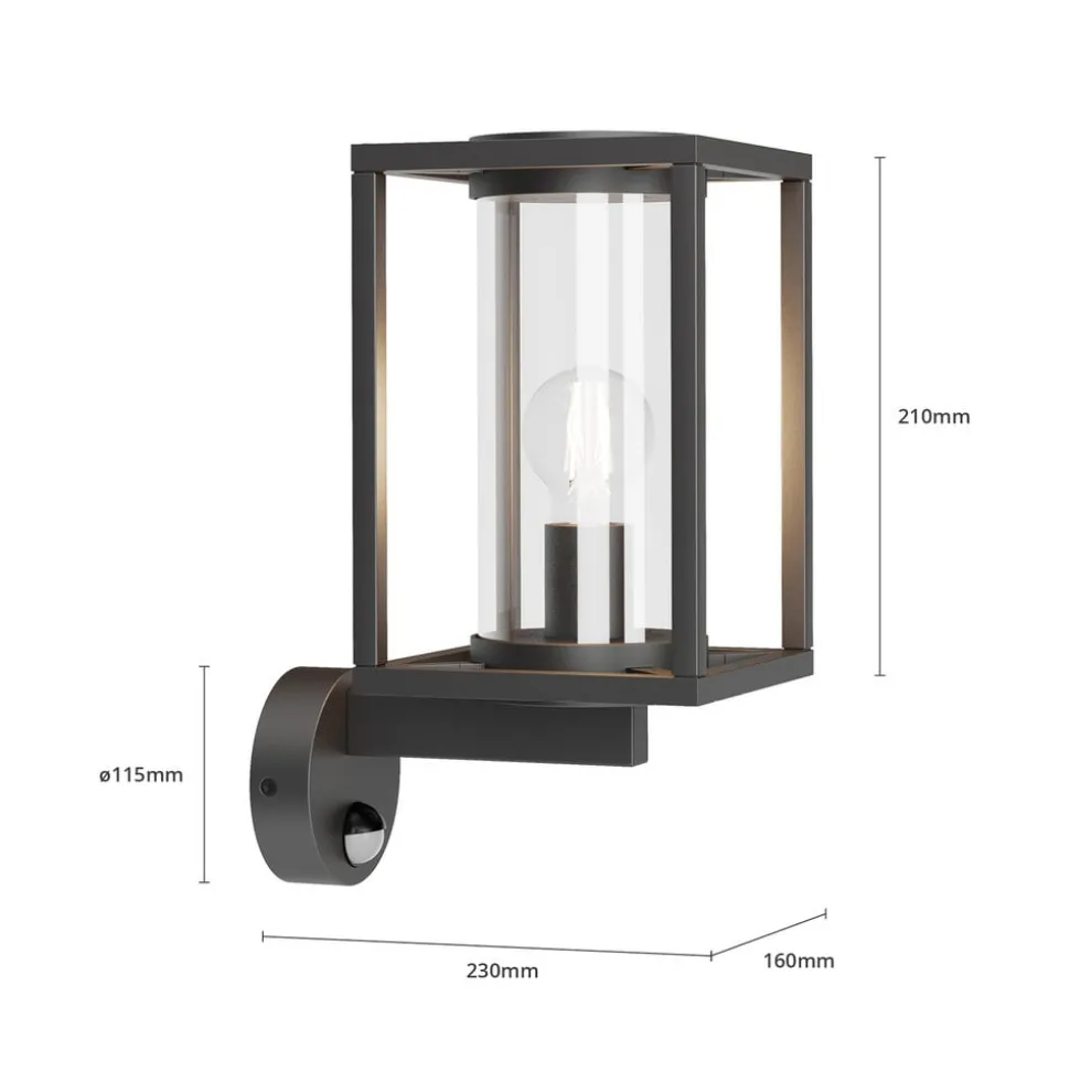 Lucande udendørs væglampe Ferda, sensor, opretstående antracit IP44