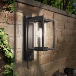 Lucande udendørs væglampe Ferda, sensor, antracit, IP44