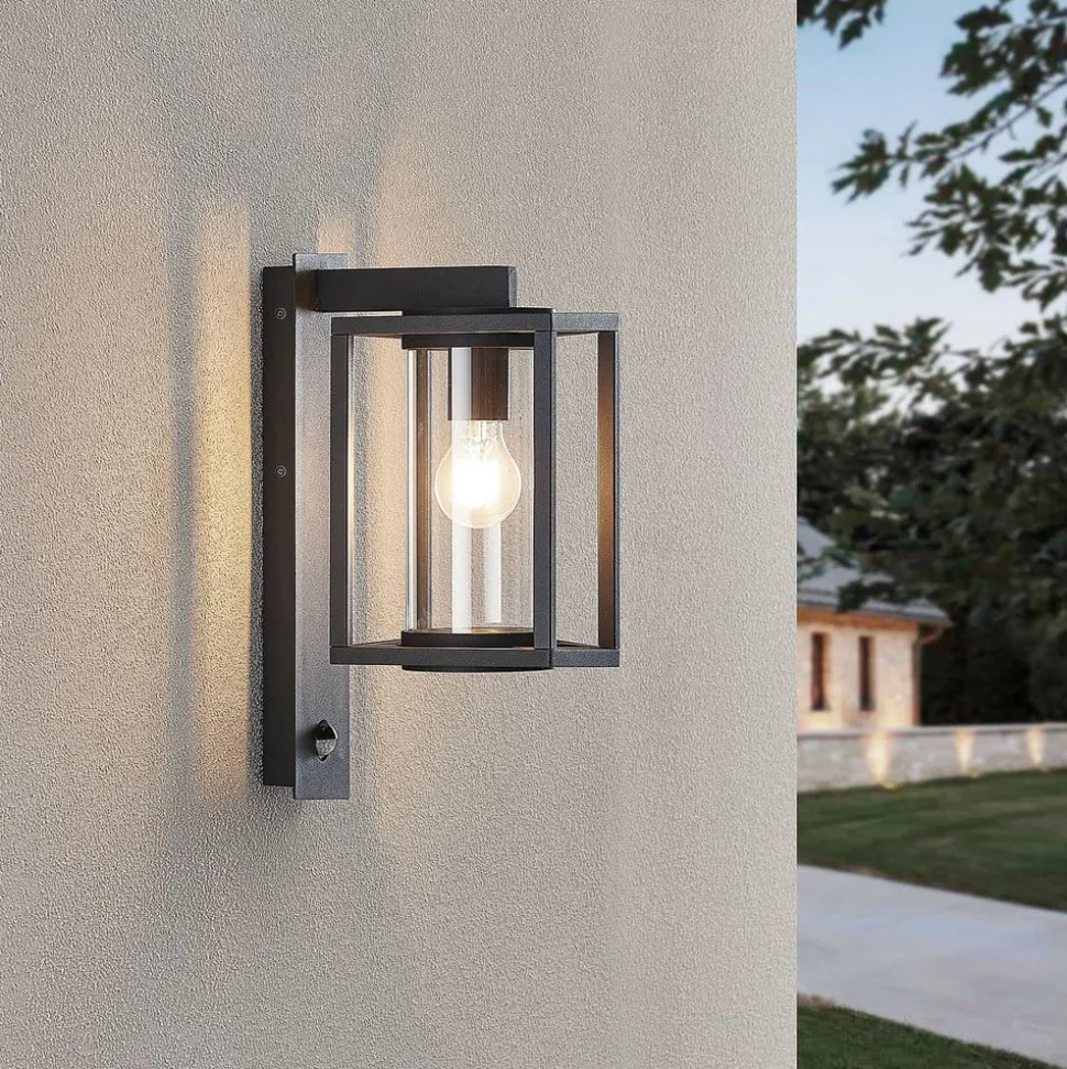 Lucande udendørs væglampe Ferda, sæt med 2, antracit sensor IP44