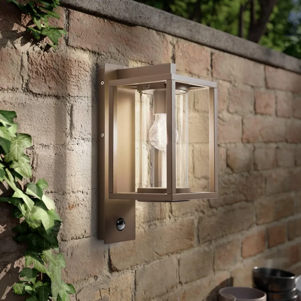 Lucande udendørs væglampe Ferda, sensor, hængende, brun, IP44