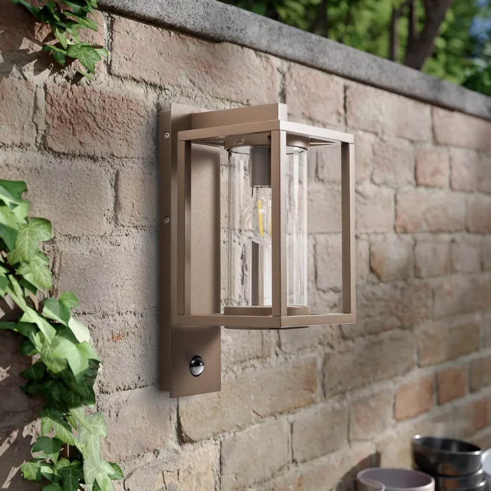 Lucande udendørs væglampe Ferda, sensor, hængende, brun, IP44