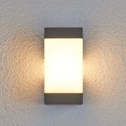 Lucande udendørs væglampe Kiran, grå, metal, IP44, E27