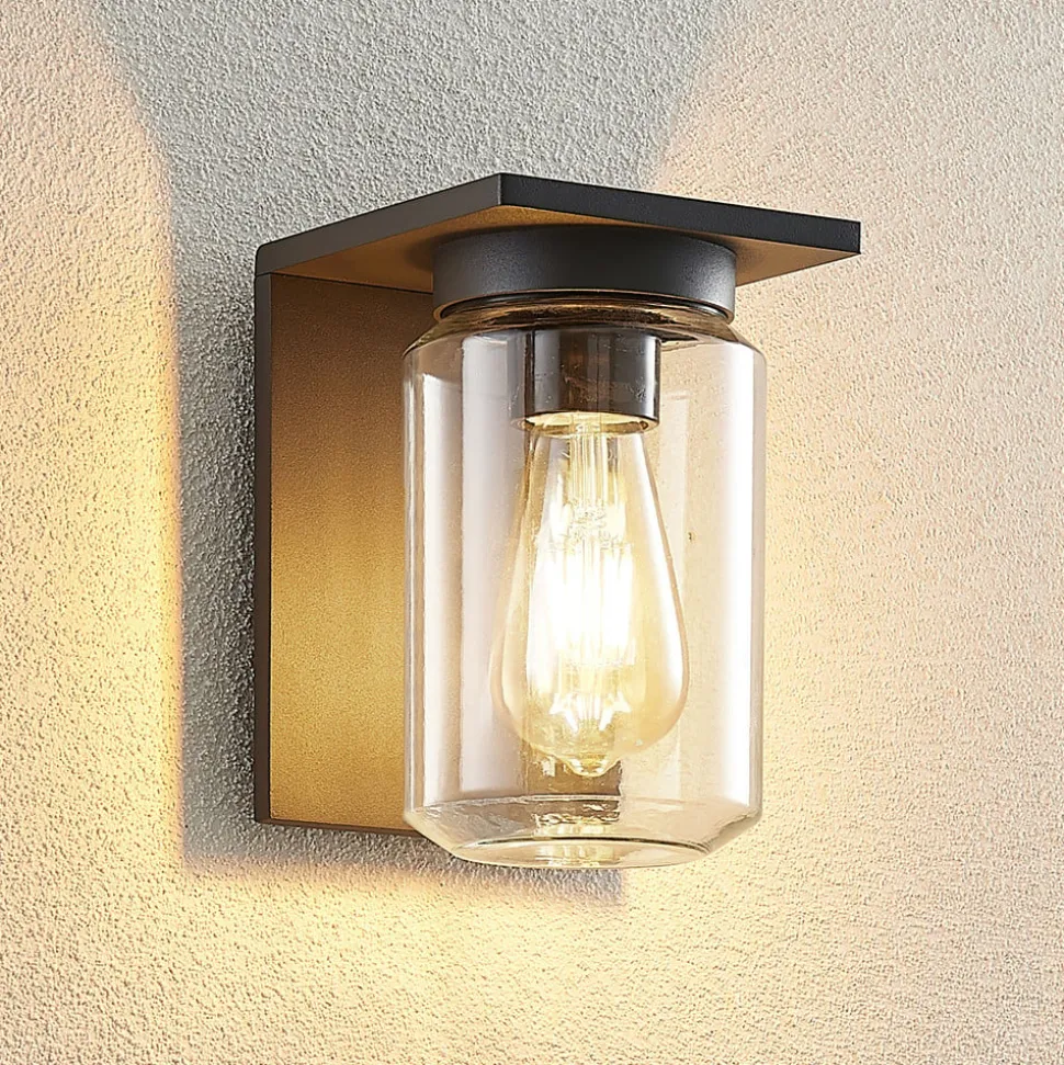 Lucande udendørs væglampe Semka, antracit, aluminium, glas, 20 cm