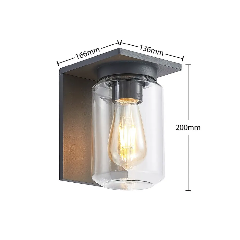 Lucande udendørs væglampe Semka, antracit, aluminium, glas, 20 cm