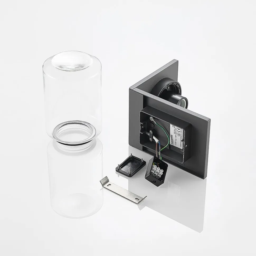 Lucande udendørs væglampe Semka, antracit, aluminium, glas, 20 cm