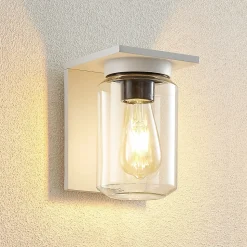 Lucande udendørs væglampe Semka, hvid, aluminium, glas, 20 cm