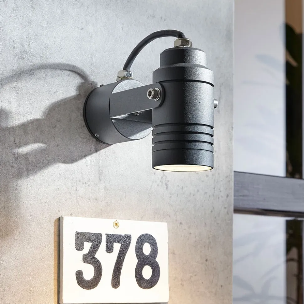 Lucande udendørs vægspot Galina, grå, aluminium, 11,2 cm høj