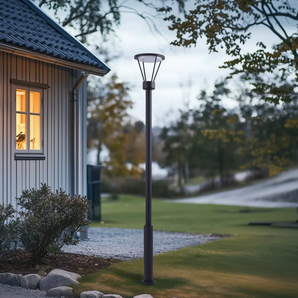 Lucande udendørslampe Elario, 222 cm, sort, aluminium