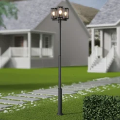 Lucande udendørslampe Siveta, 240 cm, 3 lyskilder, sort, E27, IP65