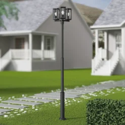 Lucande udendørslampe Siveta, 240 cm, 3 lyskilder, sort, E27, IP65