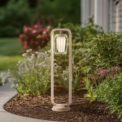 Lucande vejlampe Chandan, 90 cm, beige, metal, IP54