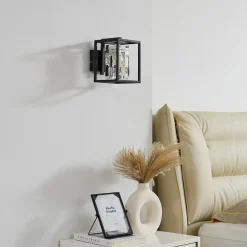 Lucande væglampe Arcan, krom/sort, krystalglas