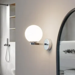 Lucande væglampe Bidolo, kromfarvet, glas, Ø 12 cm, IP44