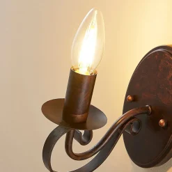 Lucande væglampe Caleb, 18 cm, rustfarvet, metal, E14
