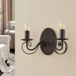 Lucande væglampe Caleb, 2 lyskilder, rustfarvet, metal, E14