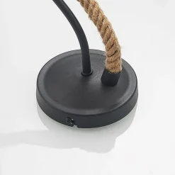 Lucande væglampe Ropina, sort, hampereb, højde 25 cm