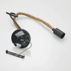 Lucande væglampe Ropina, sort, hampereb, højde 25 cm