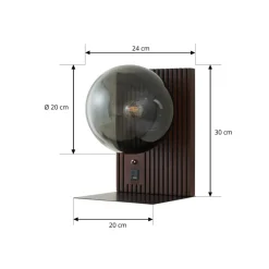 Lucande væglampe Veloura, højde 30 cm, glas, træ, USB