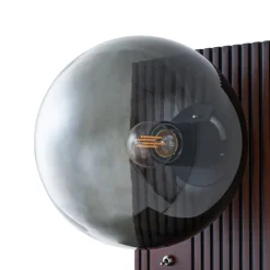 Lucande væglampe Veloura, højde 30 cm, glas, træ, USB