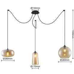 Lucande Zyli pendellampe, 3 lyskilder, ravgul