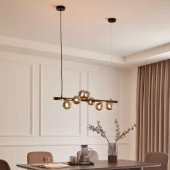 Lucande-pendel Diborah, røggrå, glas, 90 cm, G9