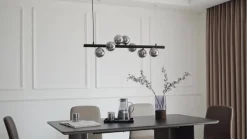 Lucande-pendel Diborah, røggrå, glas, 90 cm, G9