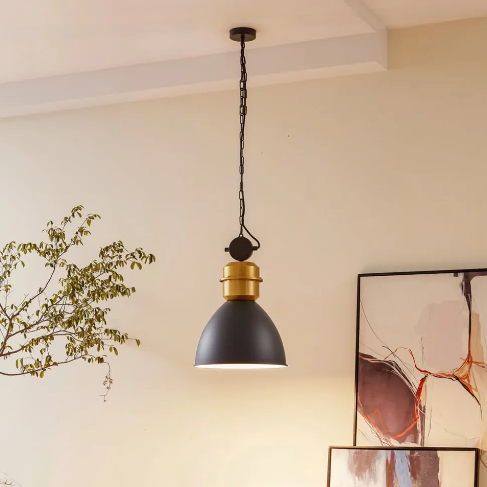 Lucande-pendel Kaeloria, sort/messing, aluminium, Ø 35 cm