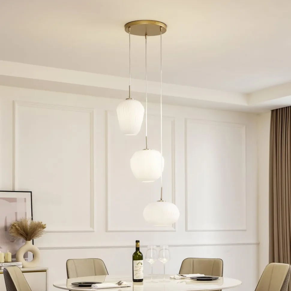 Lucande-pendel Quinara, 3-lys, opal, glas, Ø 52 cm