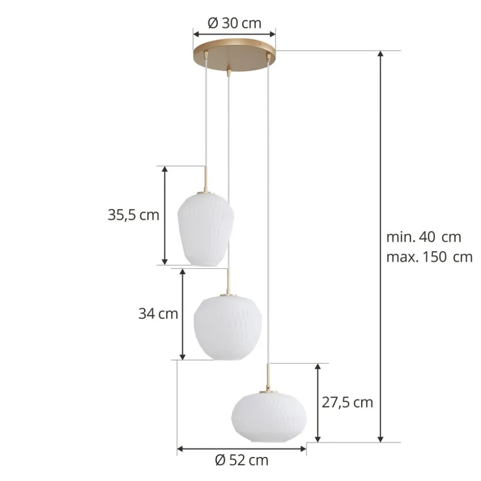 Lucande-pendel Quinara, 3-lys, opal, glas, Ø 52 cm